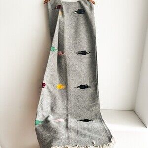 Handmade Grey Multicolor Southwestern Print Rug or Blanket Cotton